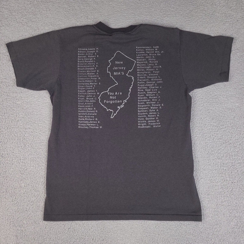 Vintage POW MIA's New Jersey T-Shirt Mens Large Gray Not Forgotten Single Stitch